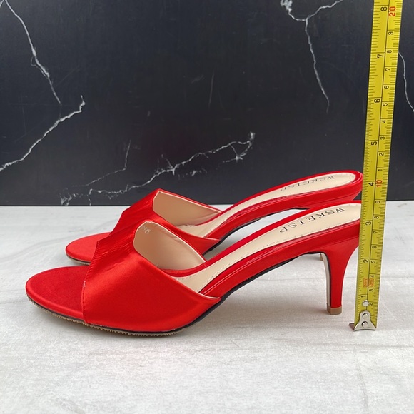 WSKEISP Women’s Peep Toe Slip On Mule Sandal Red Satin sz 10 - Picture 8 of 11